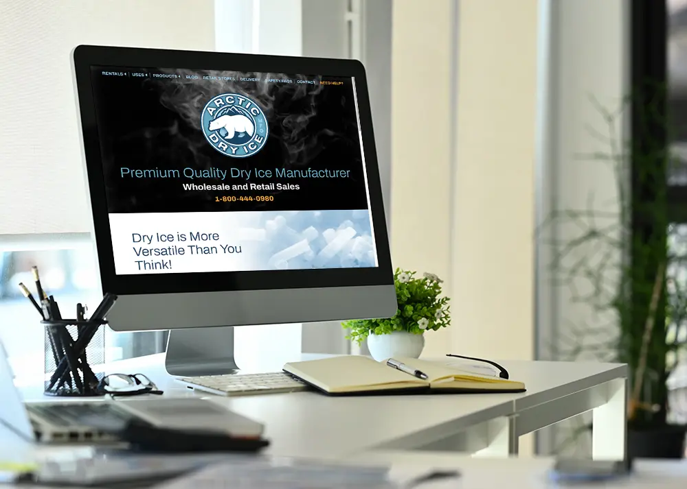 Arctic Dry Ice website displayed on desktop computer screen