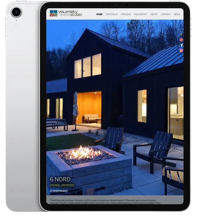 Website design for Volansky Studio - ipad view.
