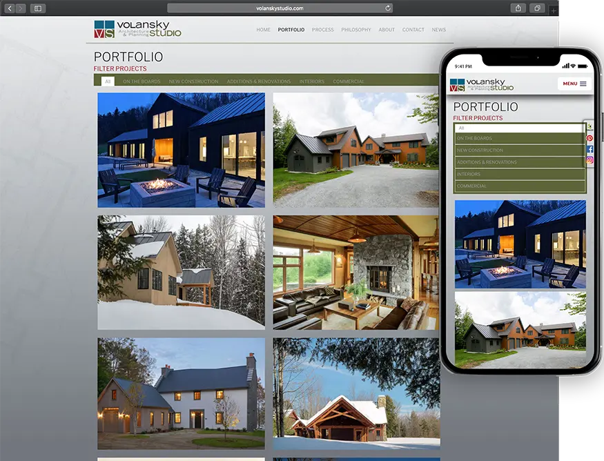 Website development for Volansky Studio - desktop and mobile view.