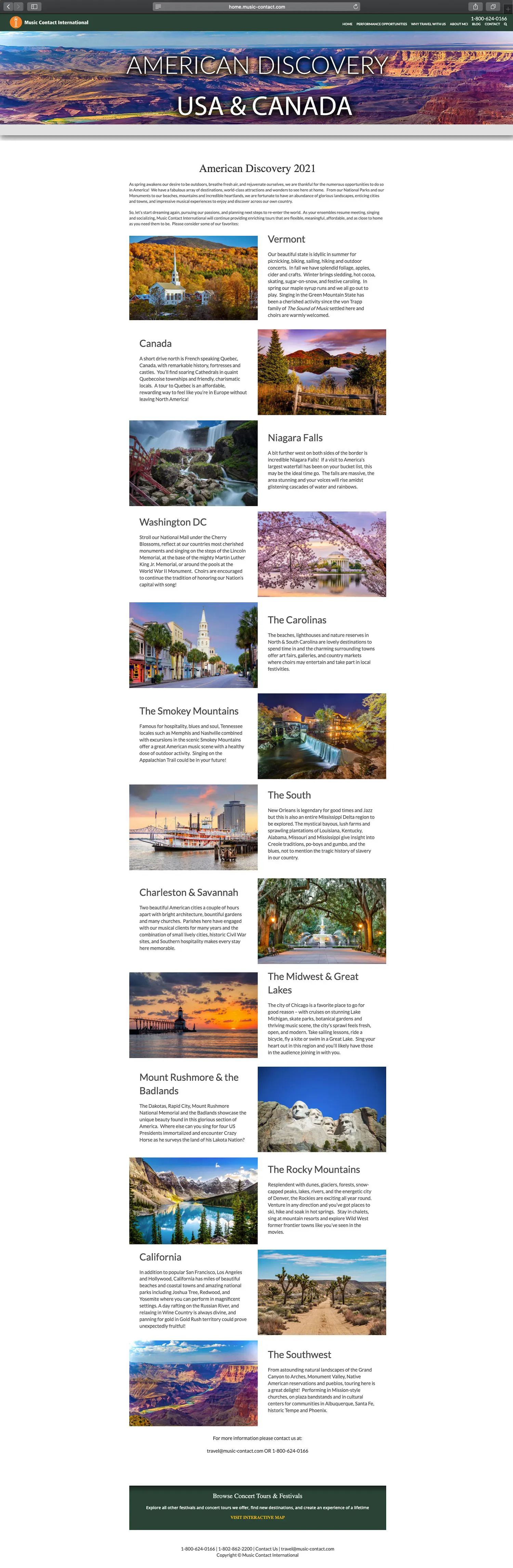 Website design and website development for Music Contact International - secondary page view.