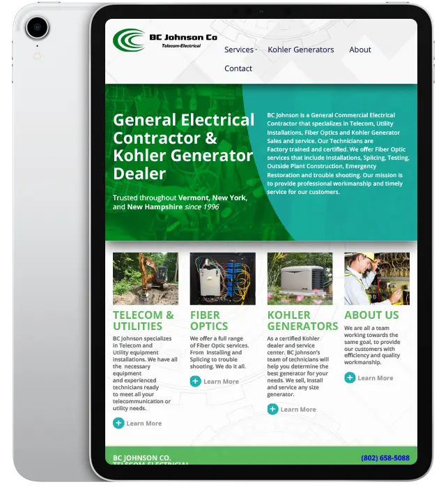 Website design for B.C. Johnson - ipad view.