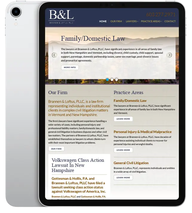 Website design for Brannen and Loftus - ipad view.
