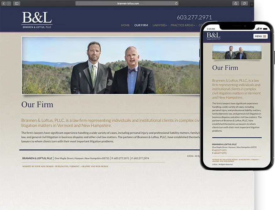 Website development for Brannen and Loftus - desktop and mobile view.