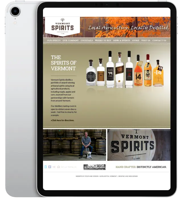 Website design for Vermont Spirits - ipad view.