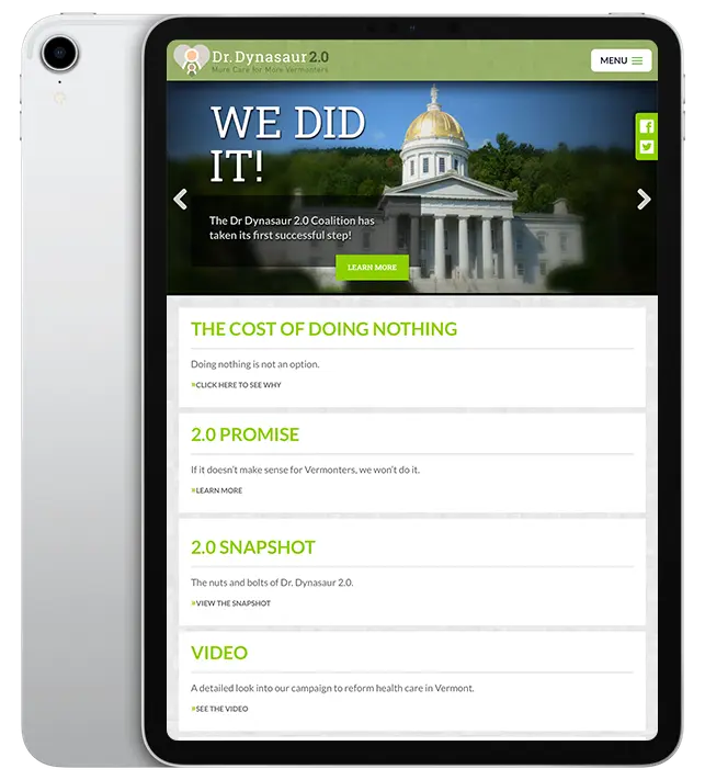 Website design for Dr. Dynasaur 2.0 - ipad view.