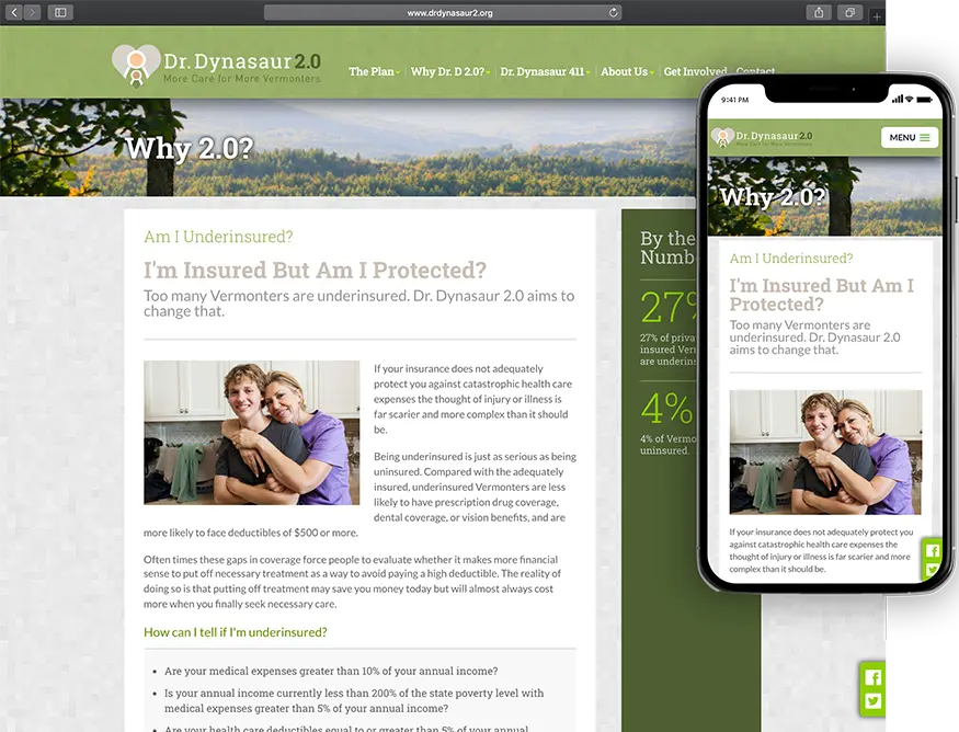 Website development for Dr. Dynasaur 2.0 - desktop and mobile view.