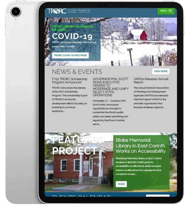 Website design for T.R.O.R.C. - ipad view.