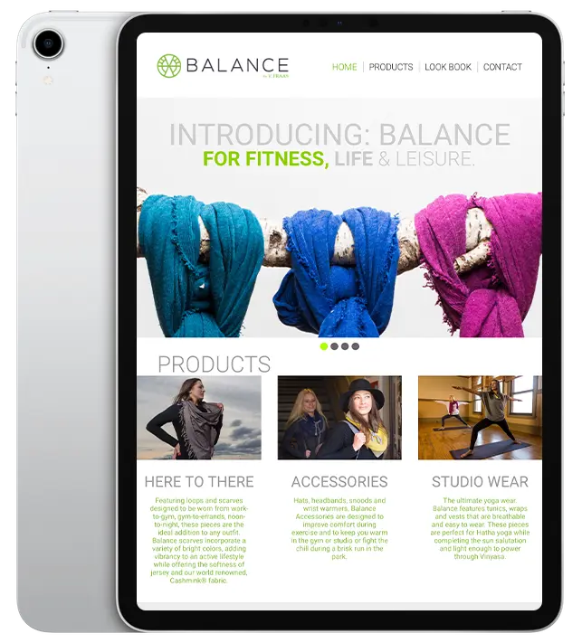 Website design for Balance - ipad view.