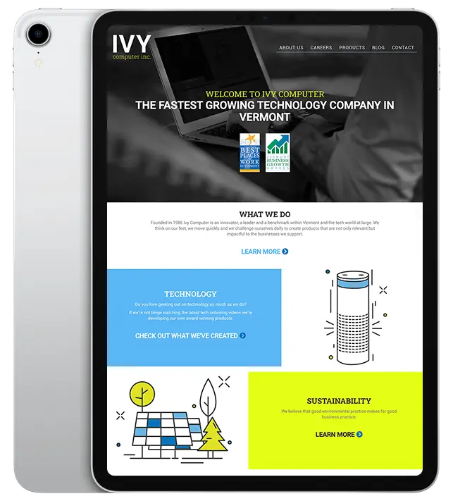 Website design for Ivy Computer - ipad view.