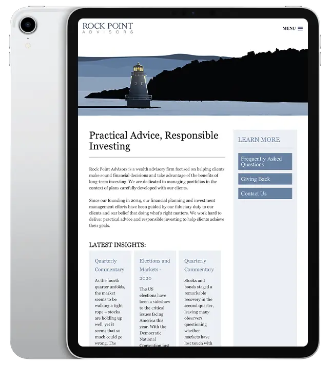 Website design for Rock Point Advisors - ipad view.