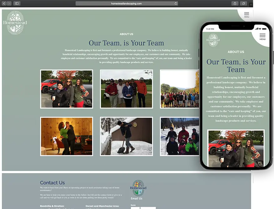 Website development for Homestead Landscaping - desktop and mobile view.