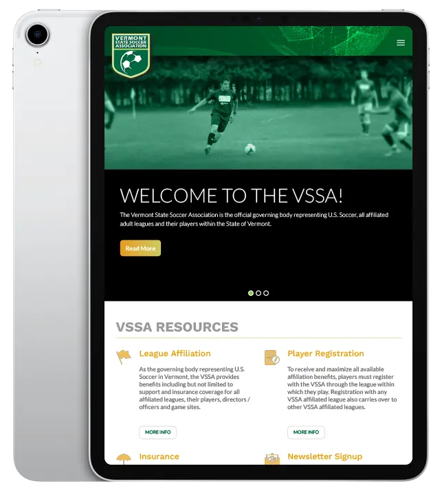 Website design for VSSA - ipad view.