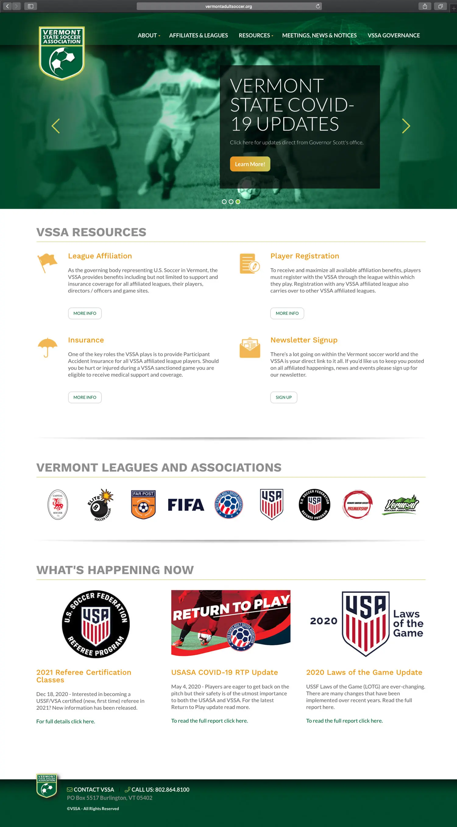 Website design and website development for VSSA - homepage view.