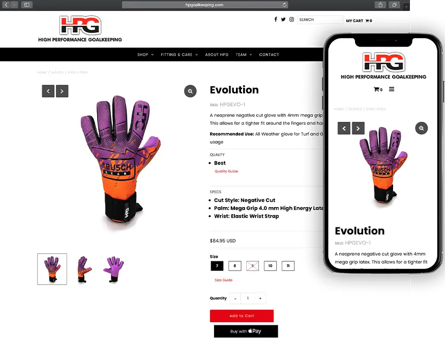 Website development for HPG - desktop and mobile view.