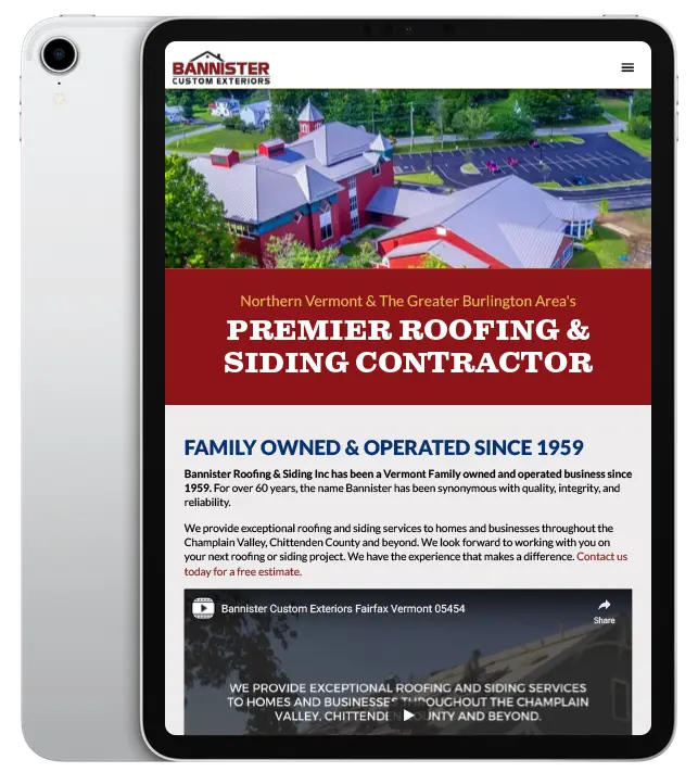 Website design for Bannister Roofing and Custom Exteriors - ipad view.