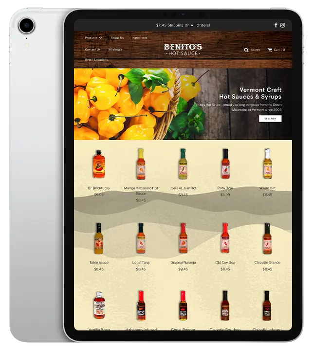 Website design for Benitos - ipad view.