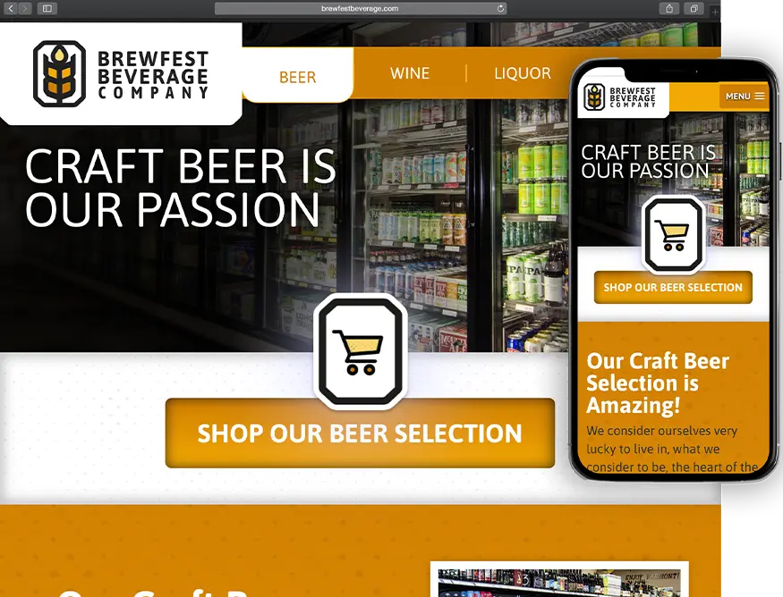 Website development for Brewfest Beverage - desktop and mobile view.