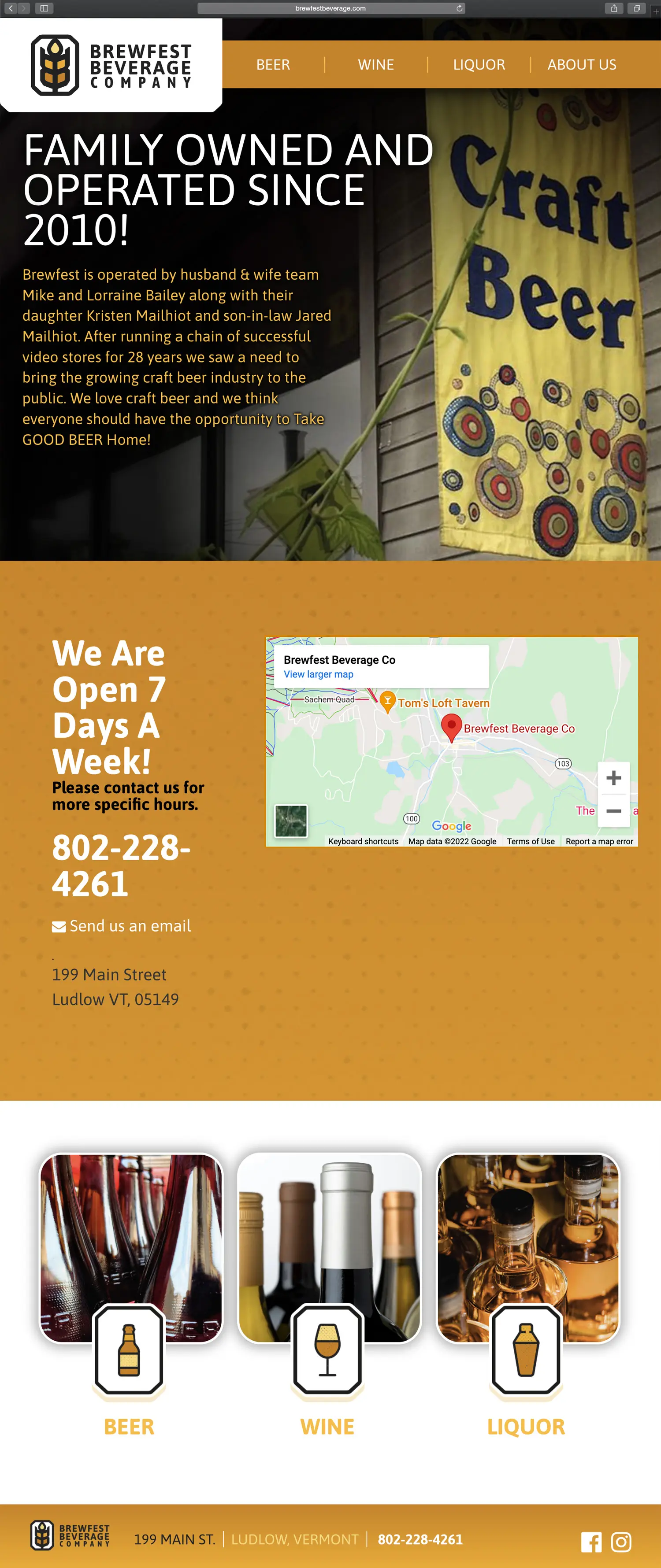 Website design and website development for Brewfest Beverage - secondary page view.