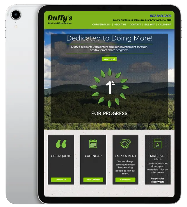 Website design for Duffy's - ipad view.