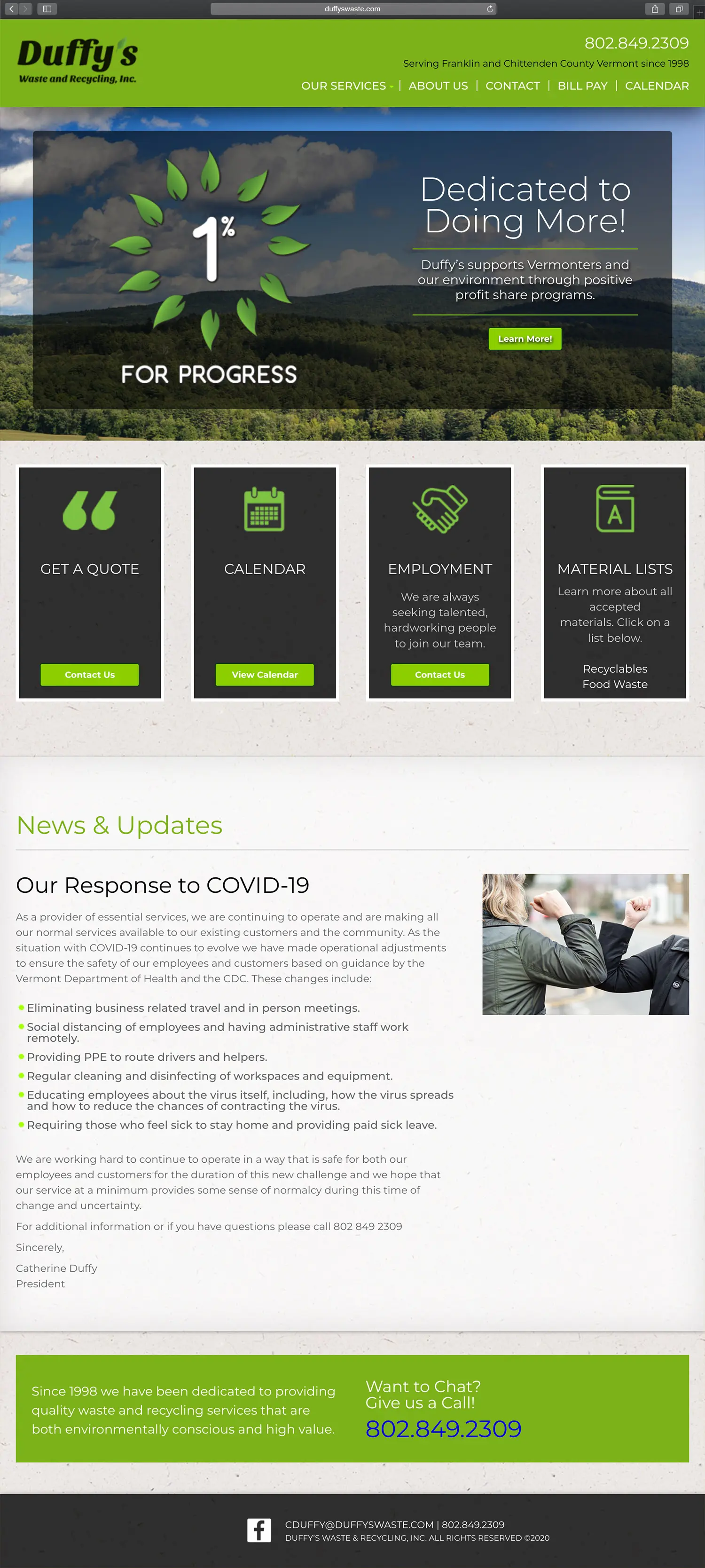 Website design and website development for Duffy's - homepage view.