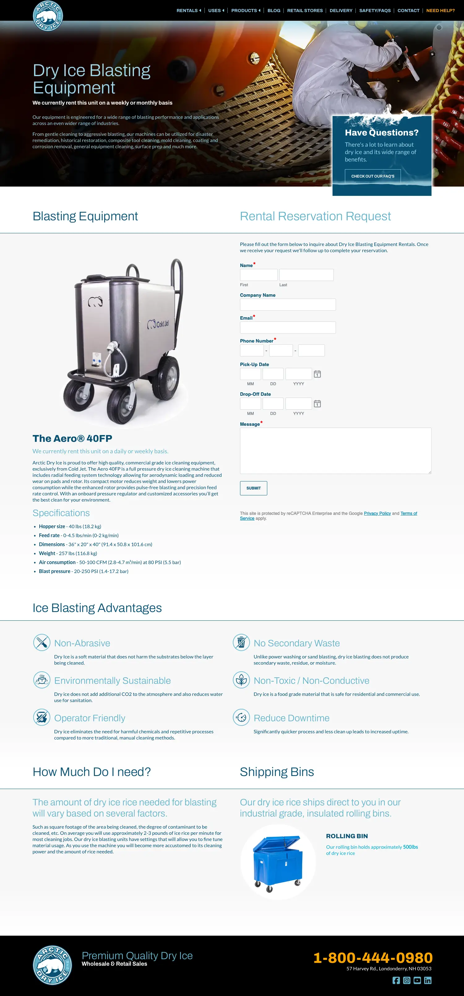 Website design and website development for Arctic Dry Ice - secondary page view.