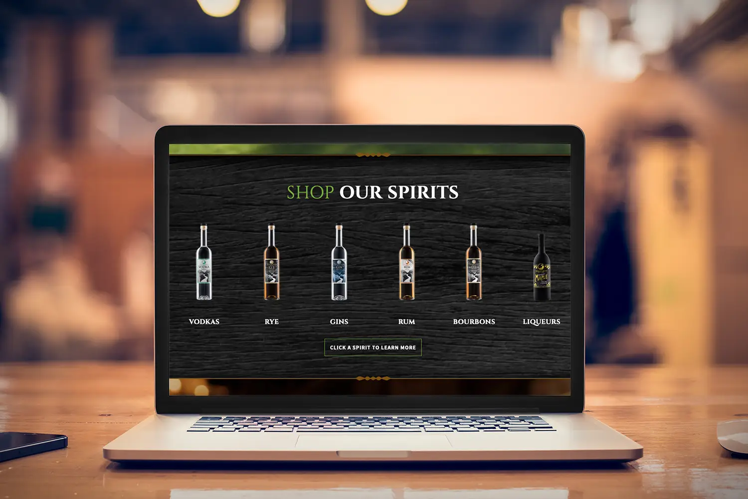Website design for Smugglers' Notch Distillery - desktop view.