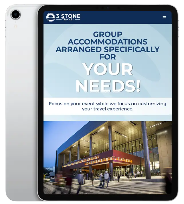 Website design for 3 Stone Travel - ipad view.