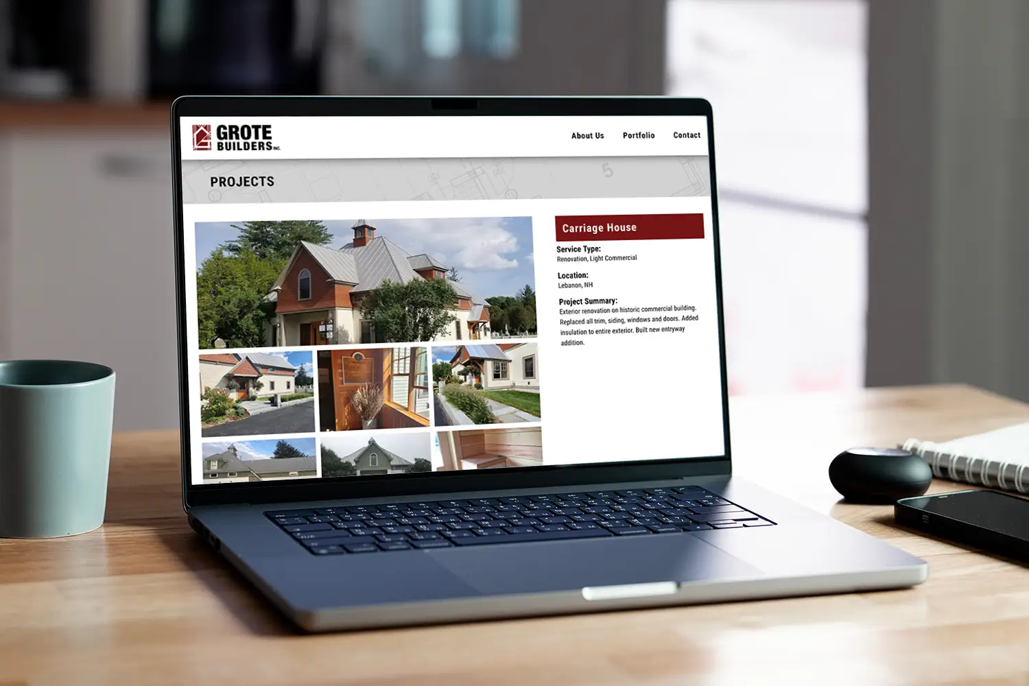 Website design for Grote Builders - desktop view.