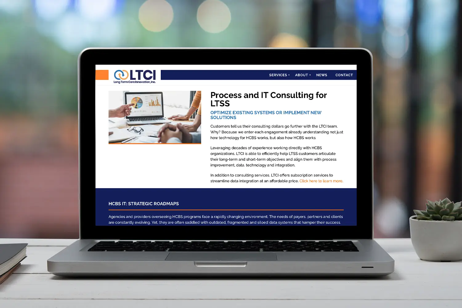Website design for Long Term Care Innovation - desktop view.