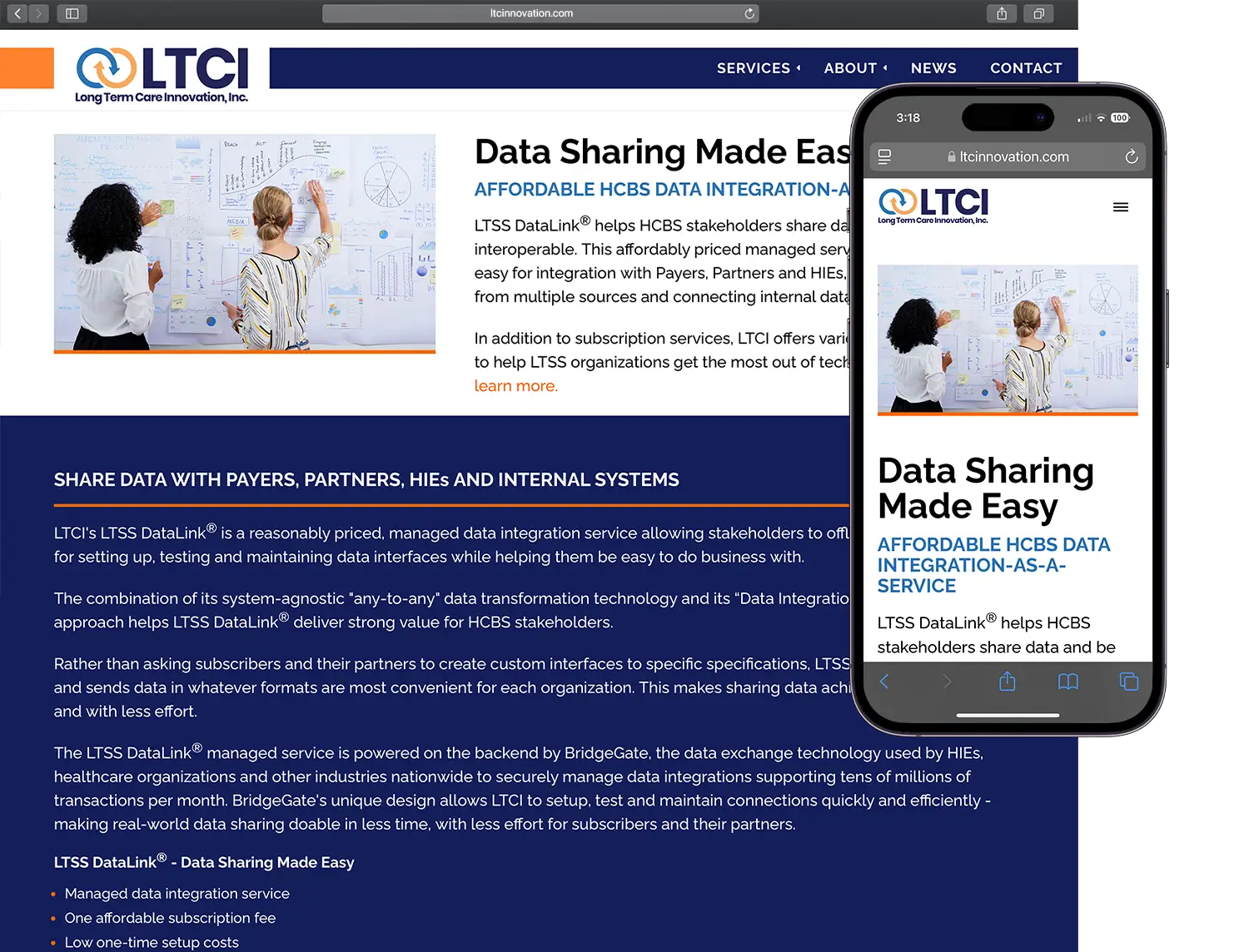 Website design for Long Term Care Innovation - alt view.