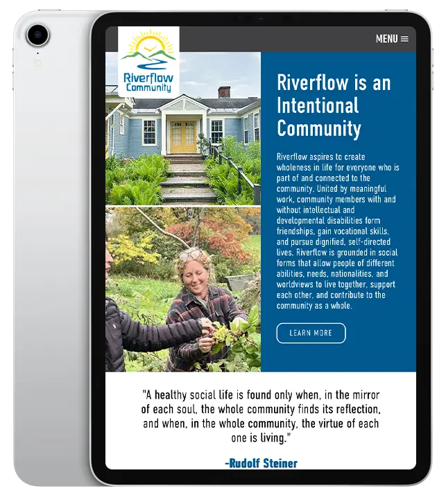 Website design for Riverflow Community - ipad view.