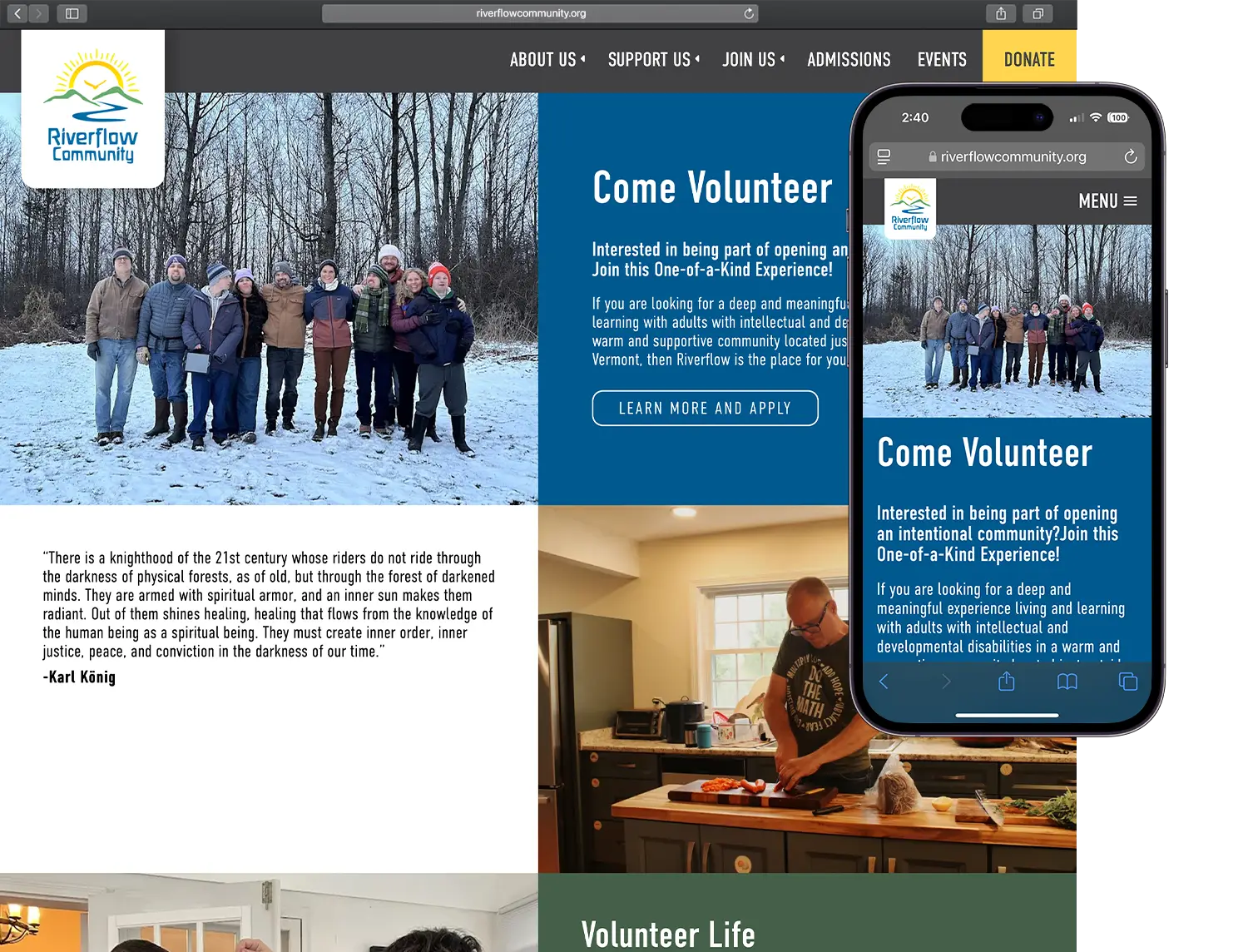 Website design for Riverflow Community - alt view.