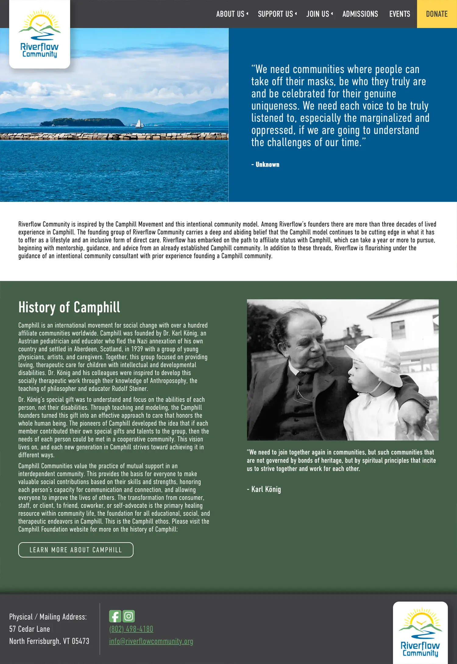 Website design and website development for Riverflow Community - secondary page view.