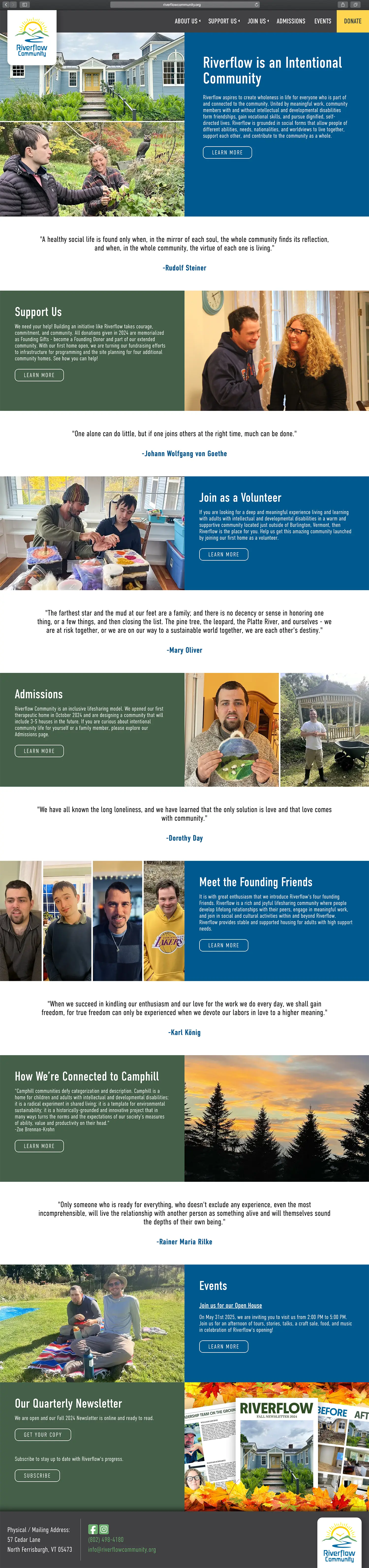 Website design and website development for Riverflow Community - homepage view.