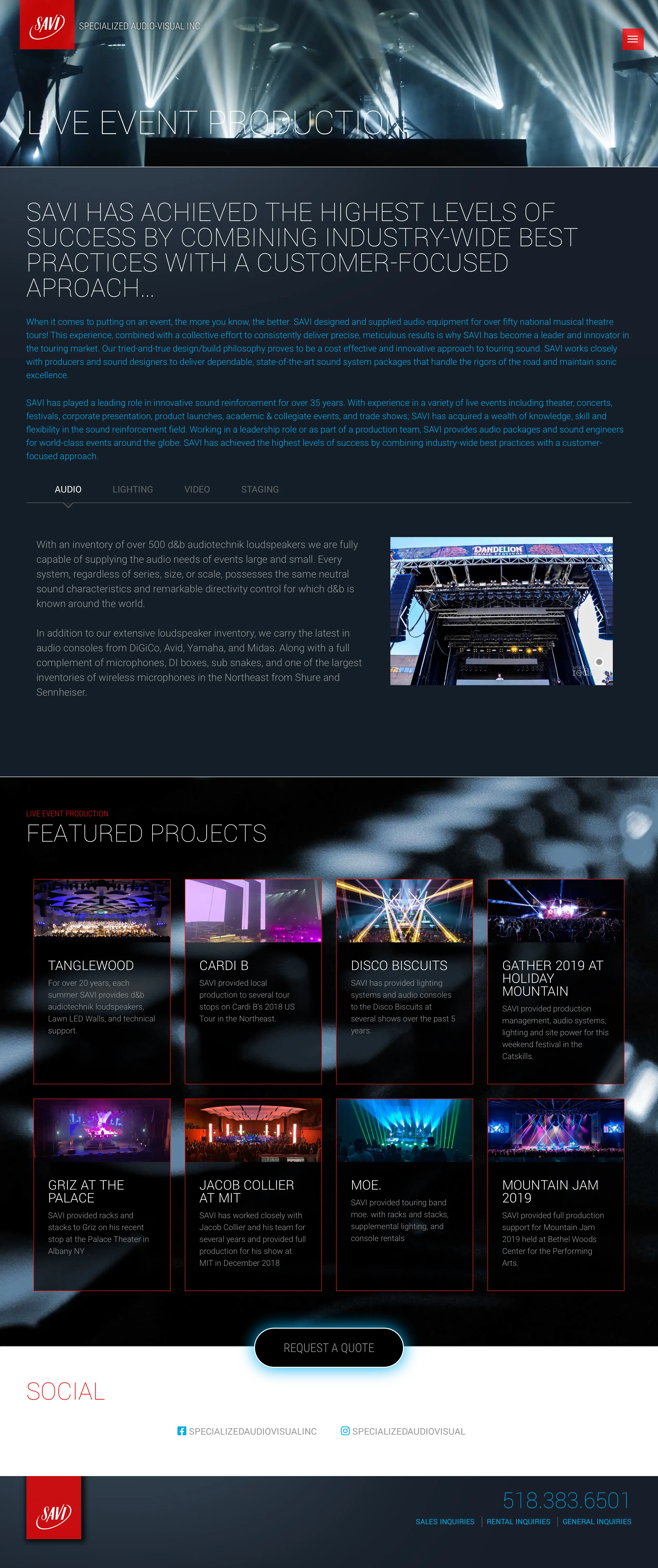 Website design and website development for Specialized Audio-Visual Inc. - secondary page view.