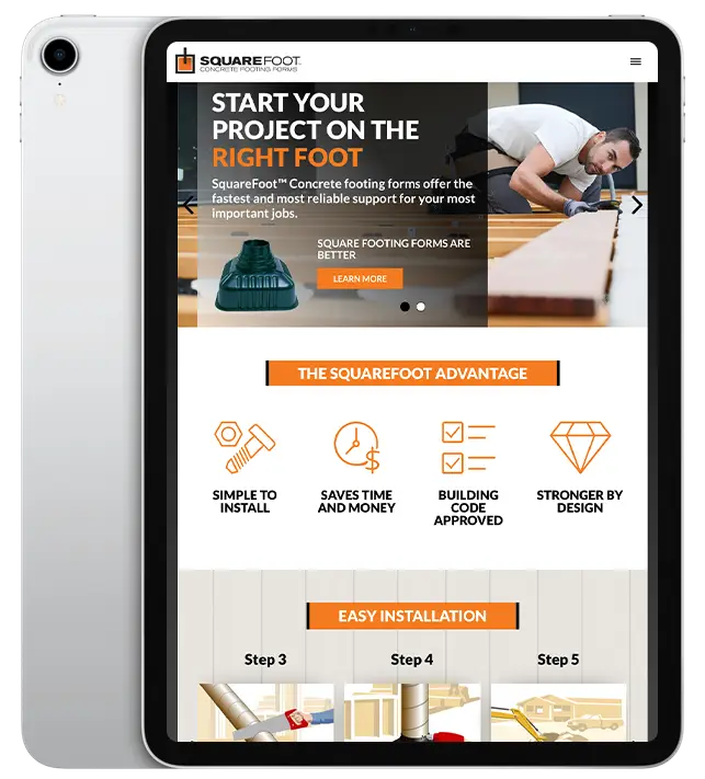 Website design for SquareFoot - ipad view.