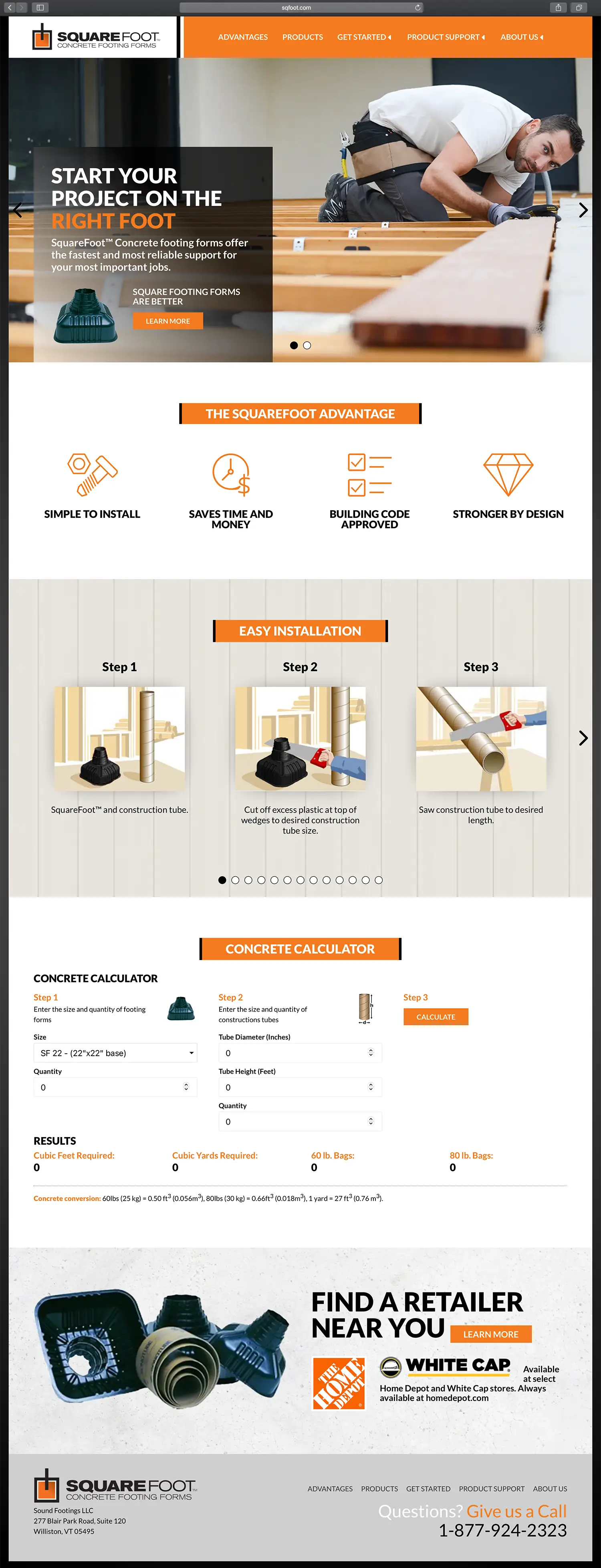 Website design and website development for SquareFoot - homepage view.
