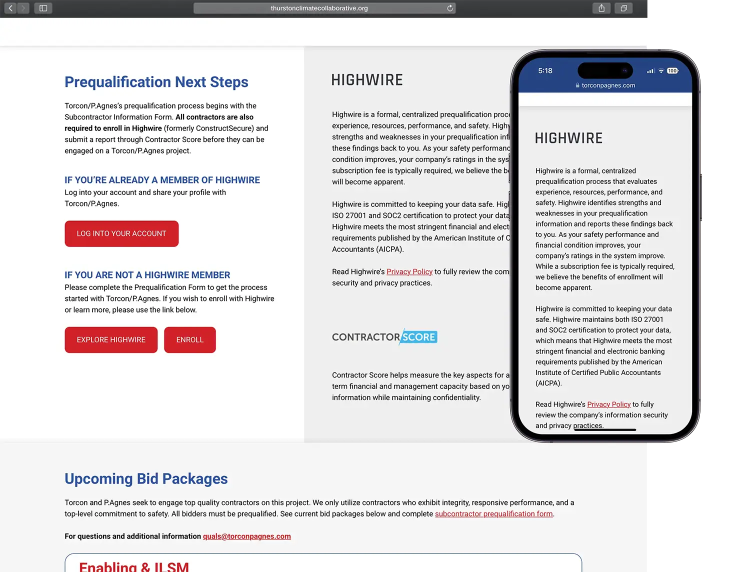 Website design for Torcon/P. Agnes - alt view.