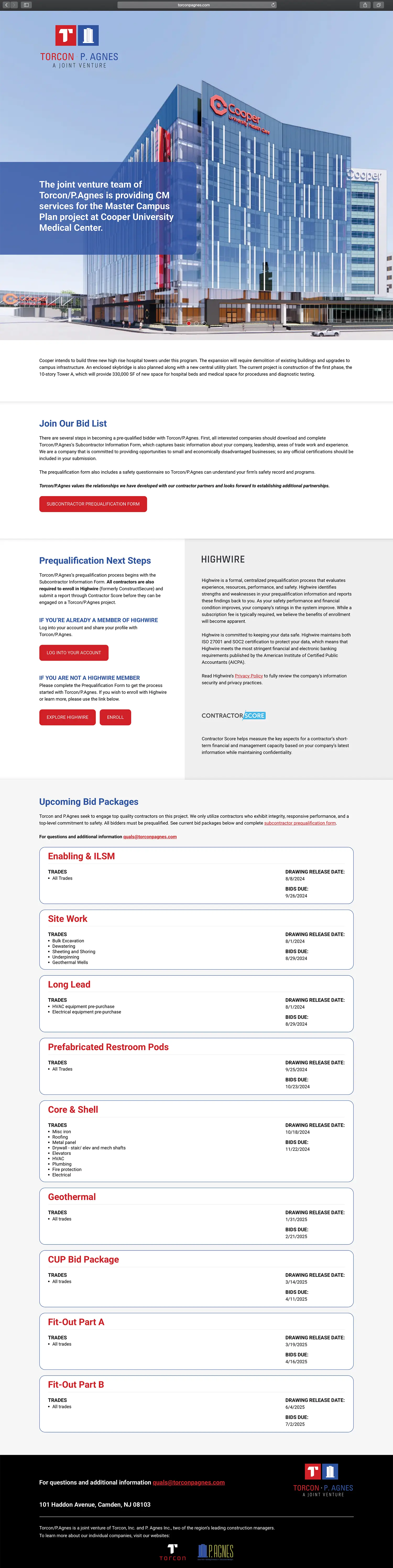 Website design and website development for Torcon/P. Agnes - homepage view.
