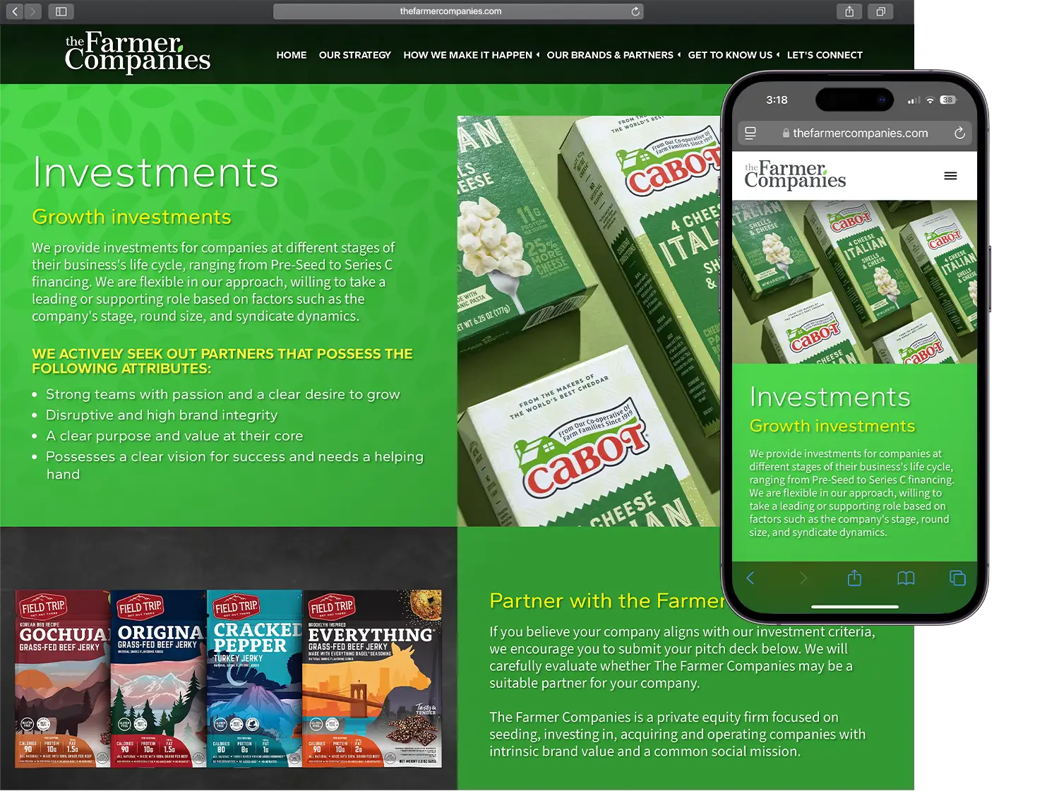 Website design for The Farmer Companies - alt view.