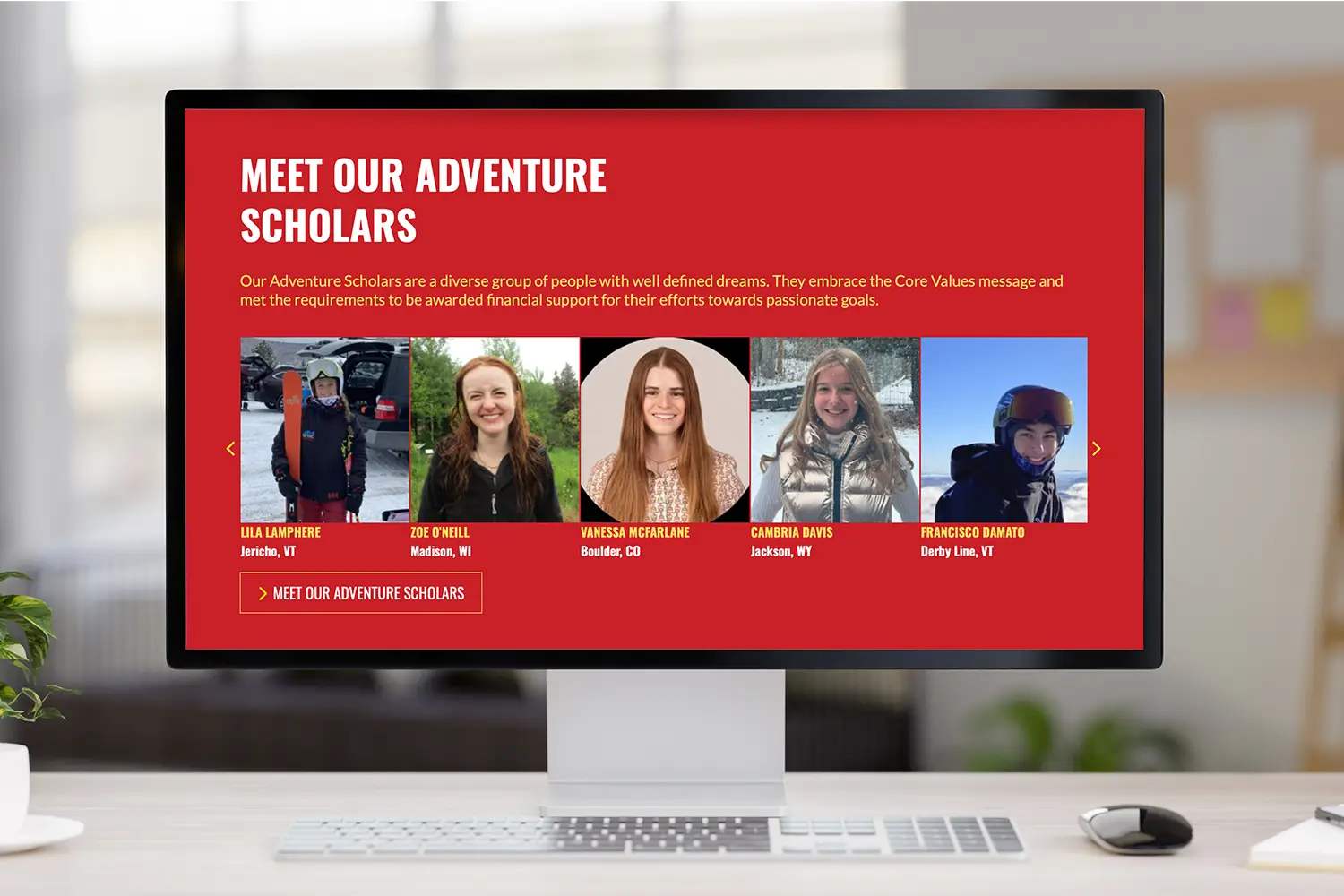 Website design for The Flyin Ryan Hawks Foundation - desktop view.
