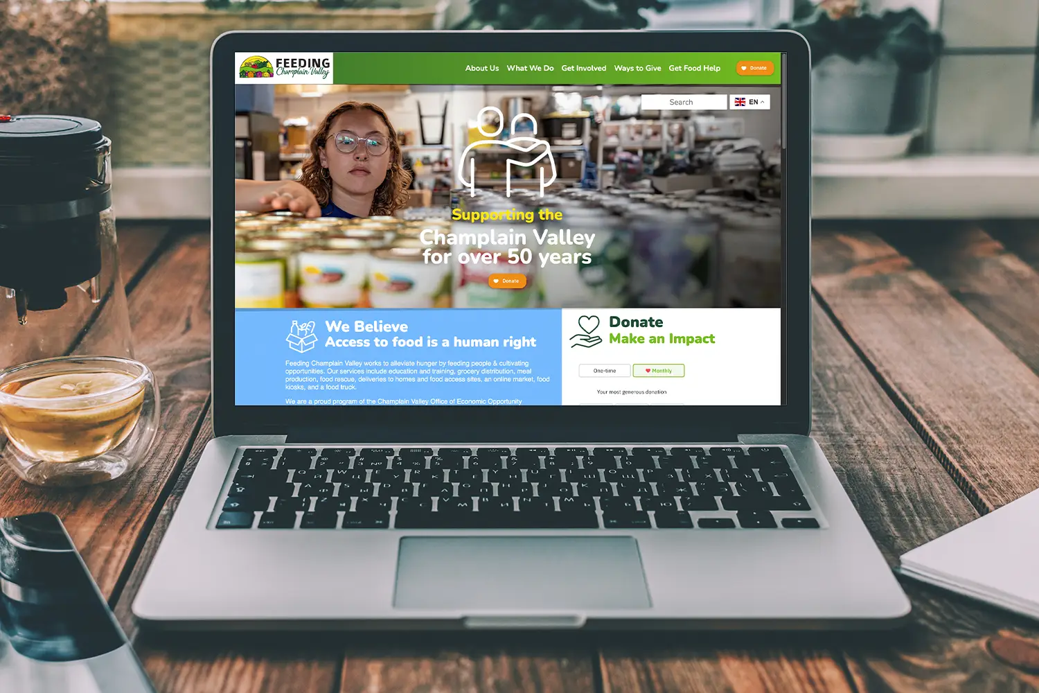 Website design for Feeding Champlain Valley - desktop view.