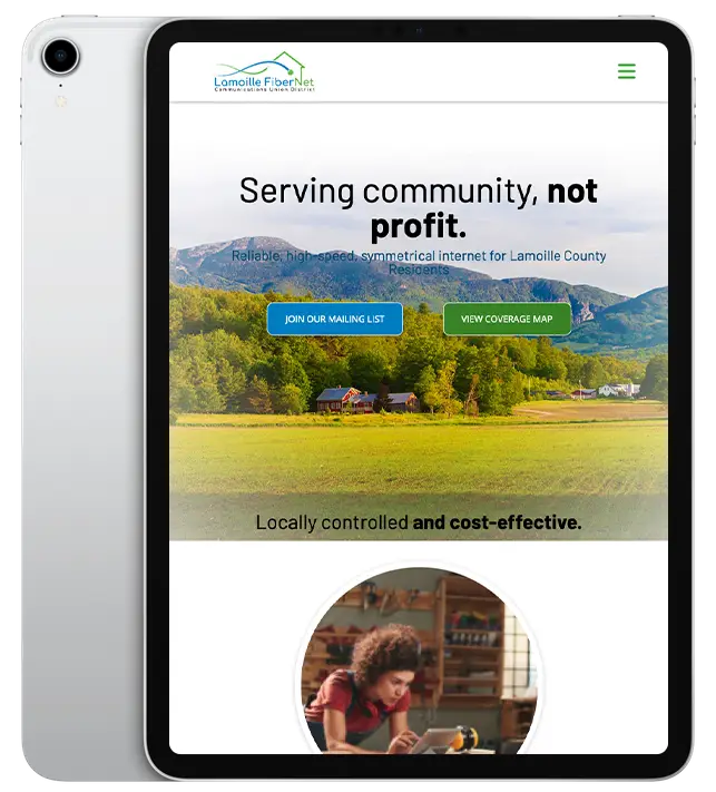 Website design for Lamoille FiberNet - ipad view.
