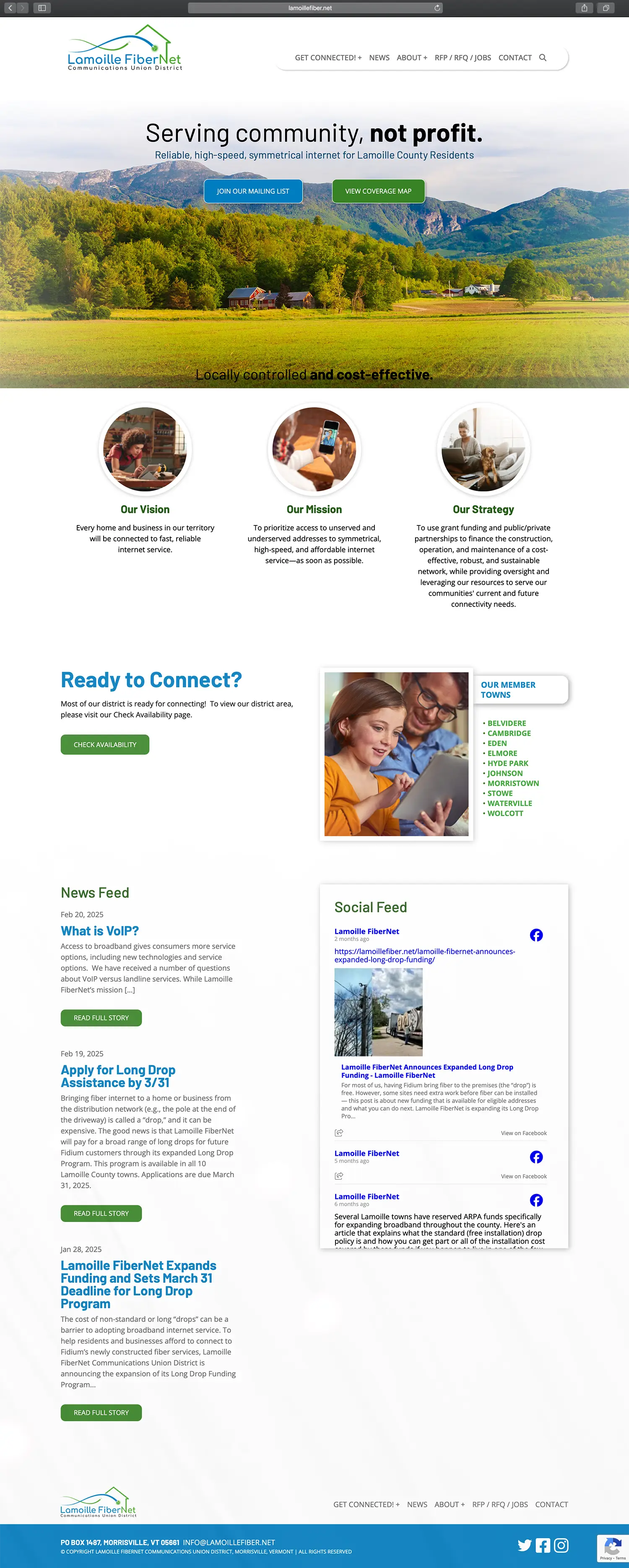 Website design and website development for Lamoille FiberNet - homepage view.