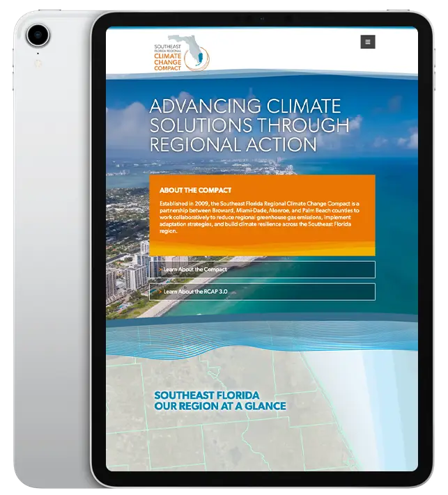 Website design for The Southeast Florida Regional Climate Change Compact - ipad view.