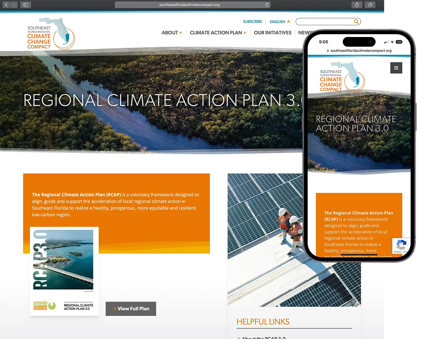 Website design for The Southeast Florida Regional Climate Change Compact - alt view.