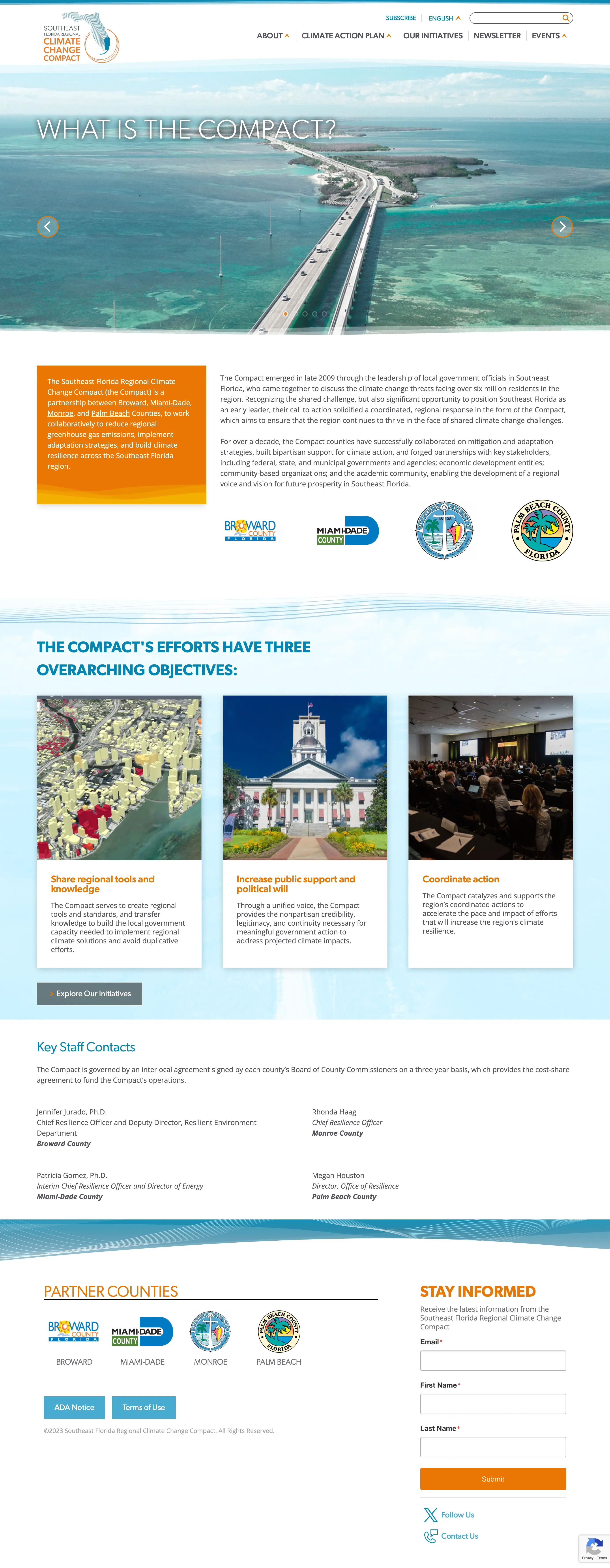 Website design and website development for The Southeast Florida Regional Climate Change Compact - secondary page view.