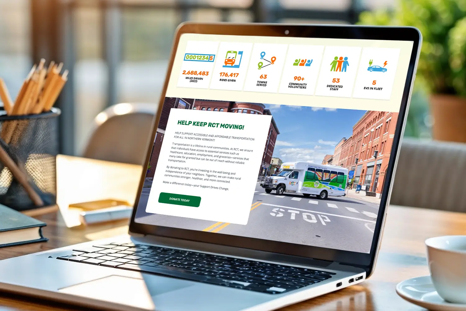 Website design for Rural Community Transportation - desktop view.