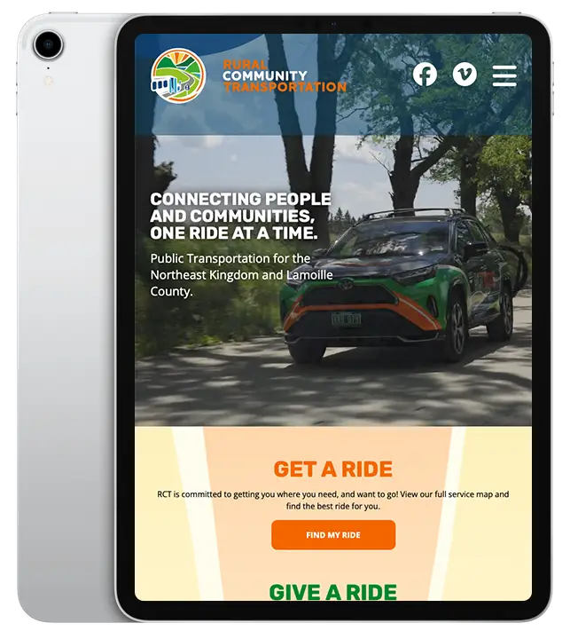 Website design for Rural Community Transportation - ipad view.
