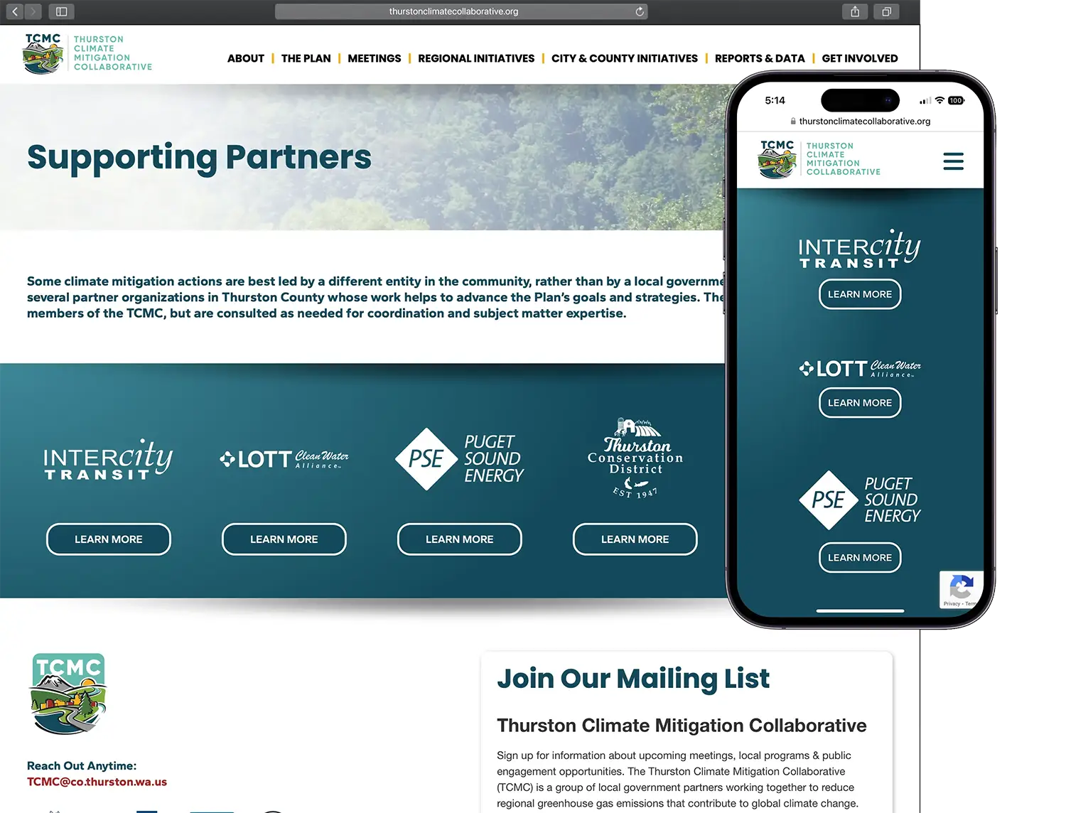 Website design for The Thurston Climate Mitigation Collaborative - alt view.